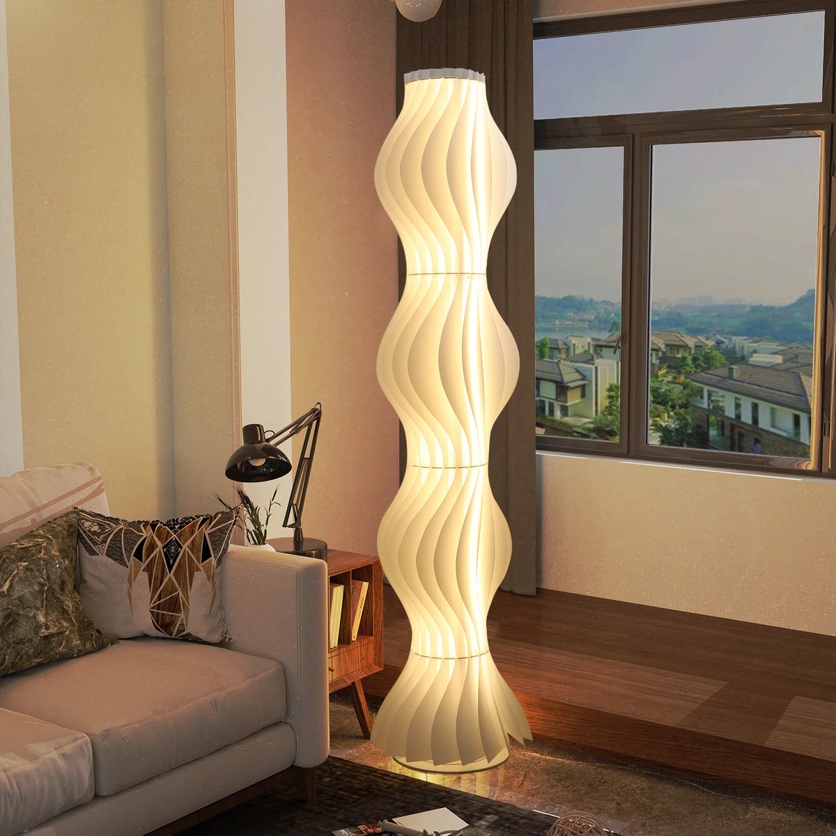 Nordic Iron Floor Lamp With Pleated Lampshade For Living Room