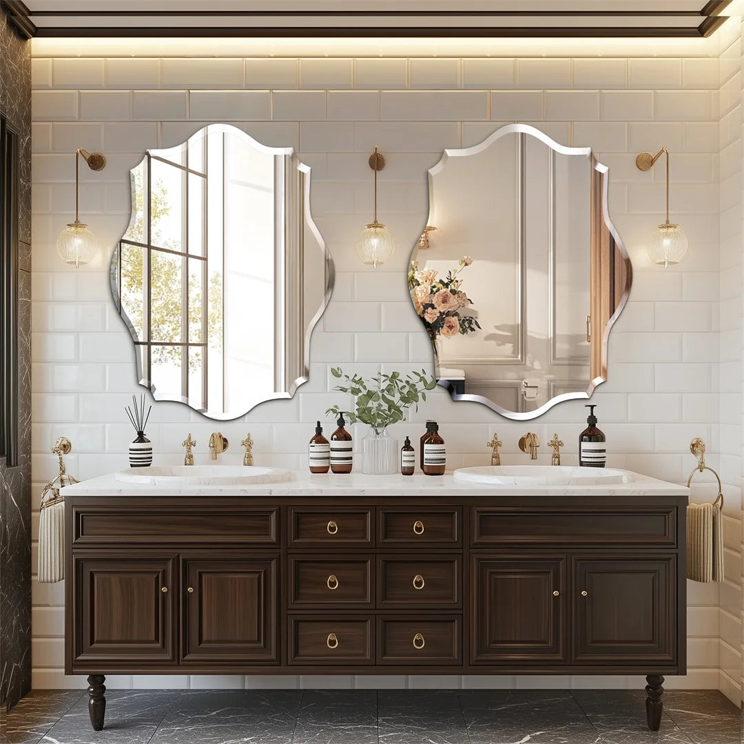 LUVODI Frameless Asymmetrical Vanity Mirror With Beveled Edge