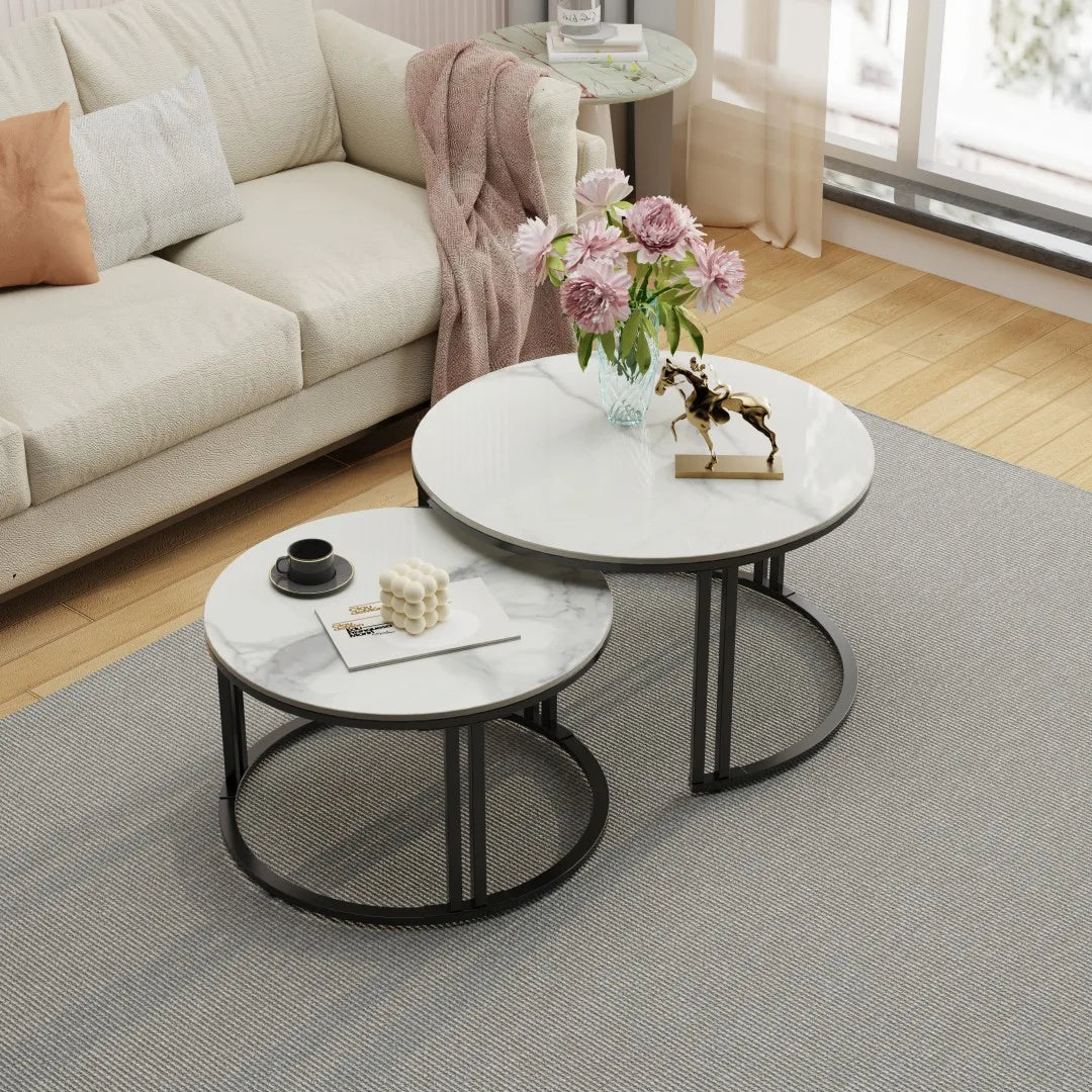 LUVODI Round Nesting Coffee Tables Set of 2 Space Saving Modern Living Room