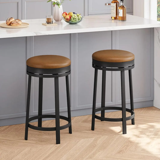 Swivel Bar Stools Set Of 2 With Footrest PU Leather
