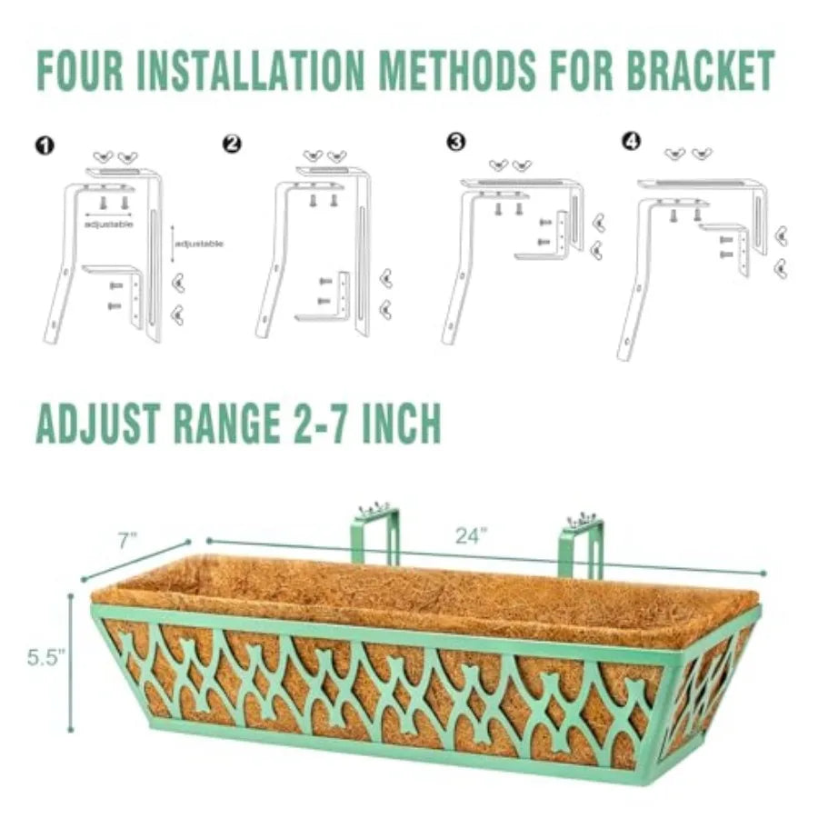 Railing Planter Box With Adjustable Brackets For Porch Balcony