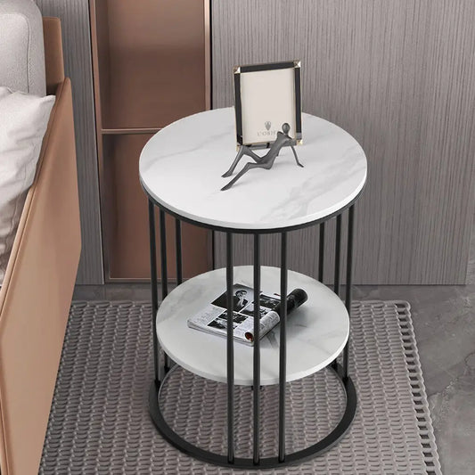 LUVODI Modern Round Sofa Side Table Two-Tier Metal Frame