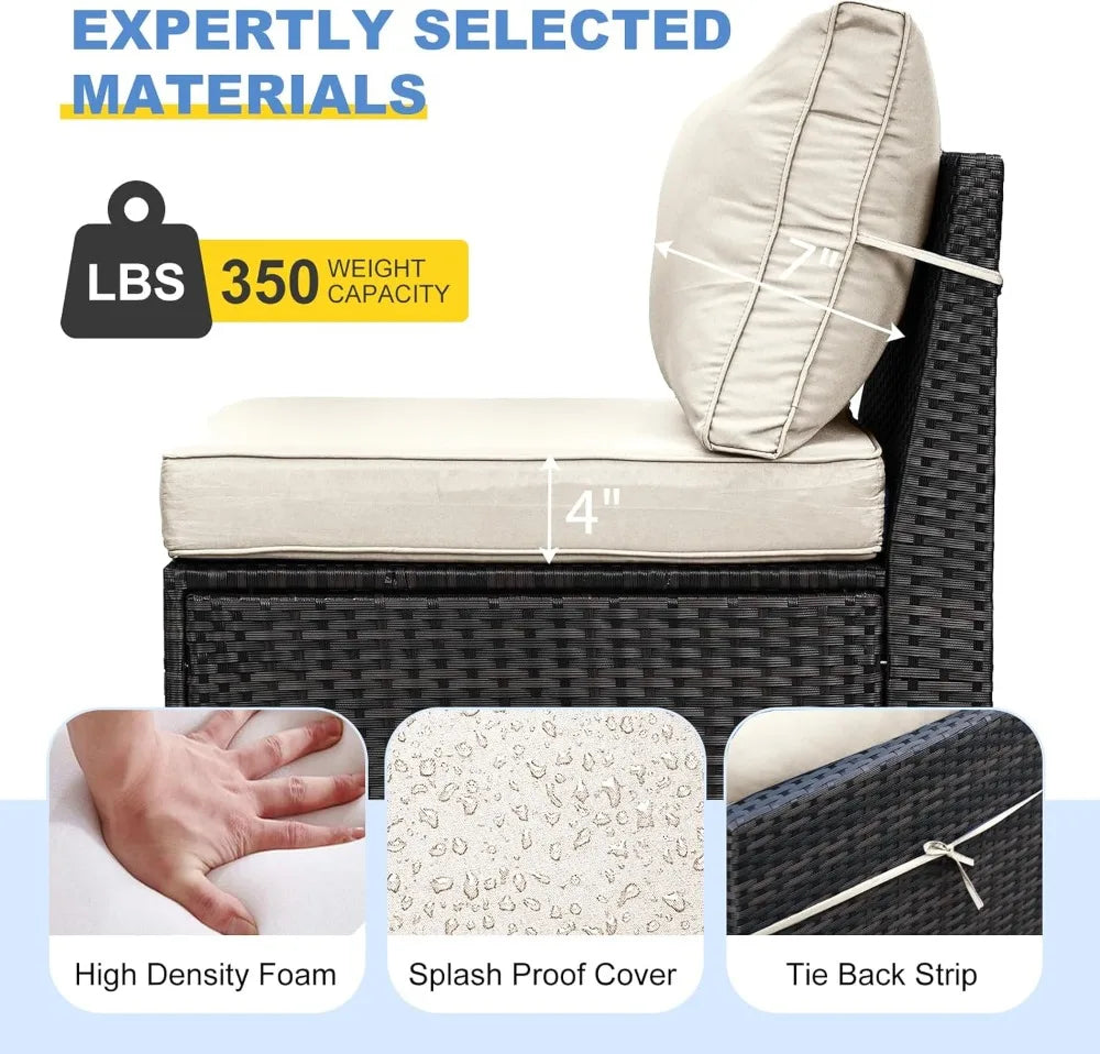 Outdoor 5-Piece Patio Furniture Set With Wicker Sofa Glass Table