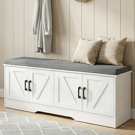 JHK Storage Bench Two Door Shoe Organizer Cabinet Entryway
