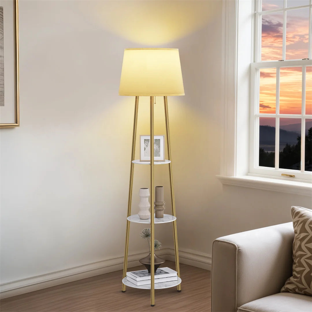 Vrygle Tripod Floor Lamp With Storage Shelves And Dimmable LED