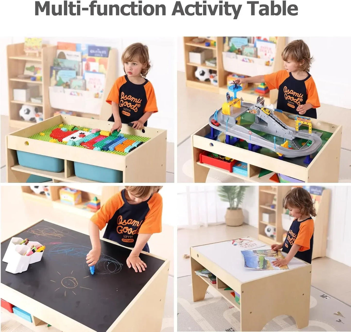 Wooden Three In One Art And Activity Table Playset For Blocks And Bricks Storage