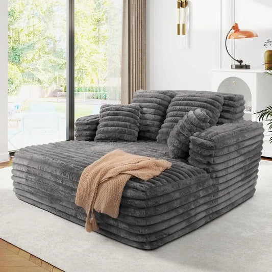 JEEOHEY Plush Faux Fur Chaise Lounge Chair Sleeper Sofa Bed With Pillows