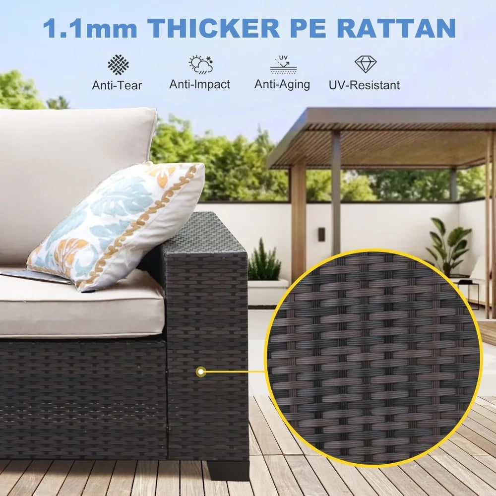 Outdoor 5-Piece Patio Furniture Set With Wicker Sofa Glass Table