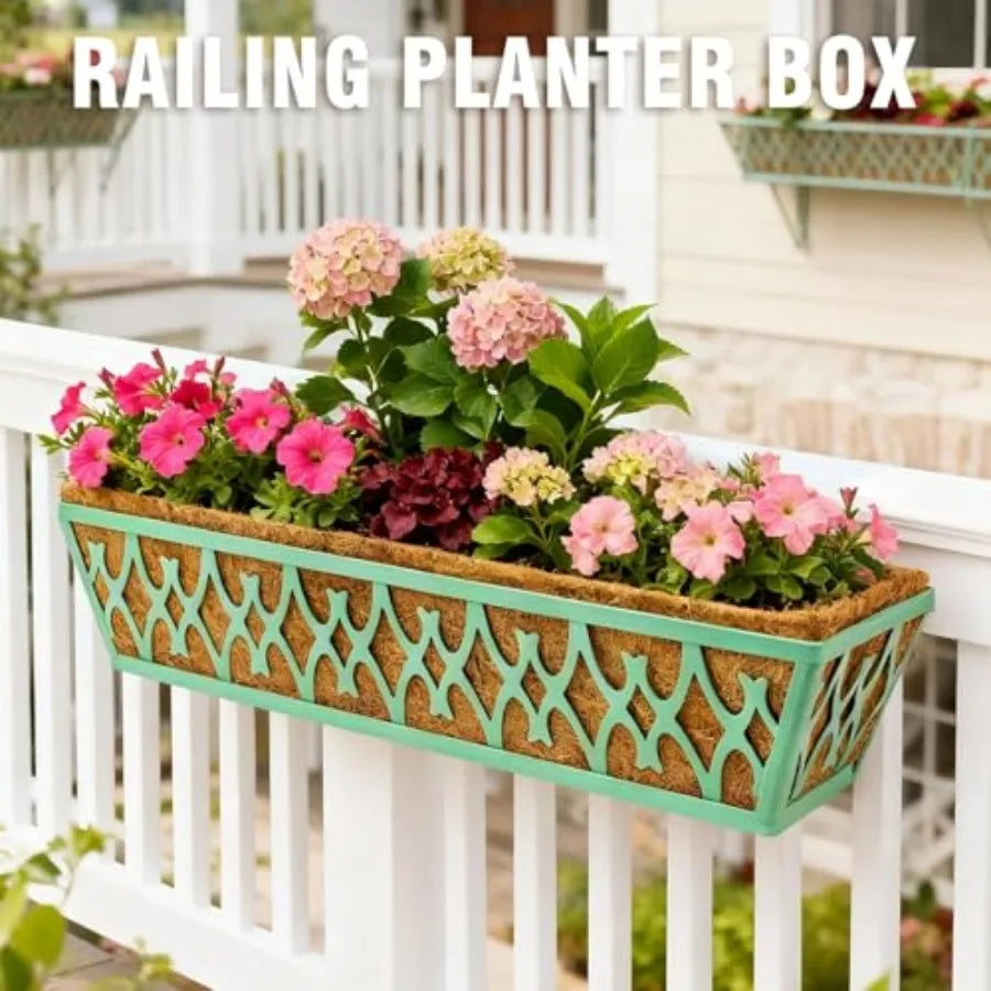Railing Planter Box With Adjustable Brackets For Porch Balcony