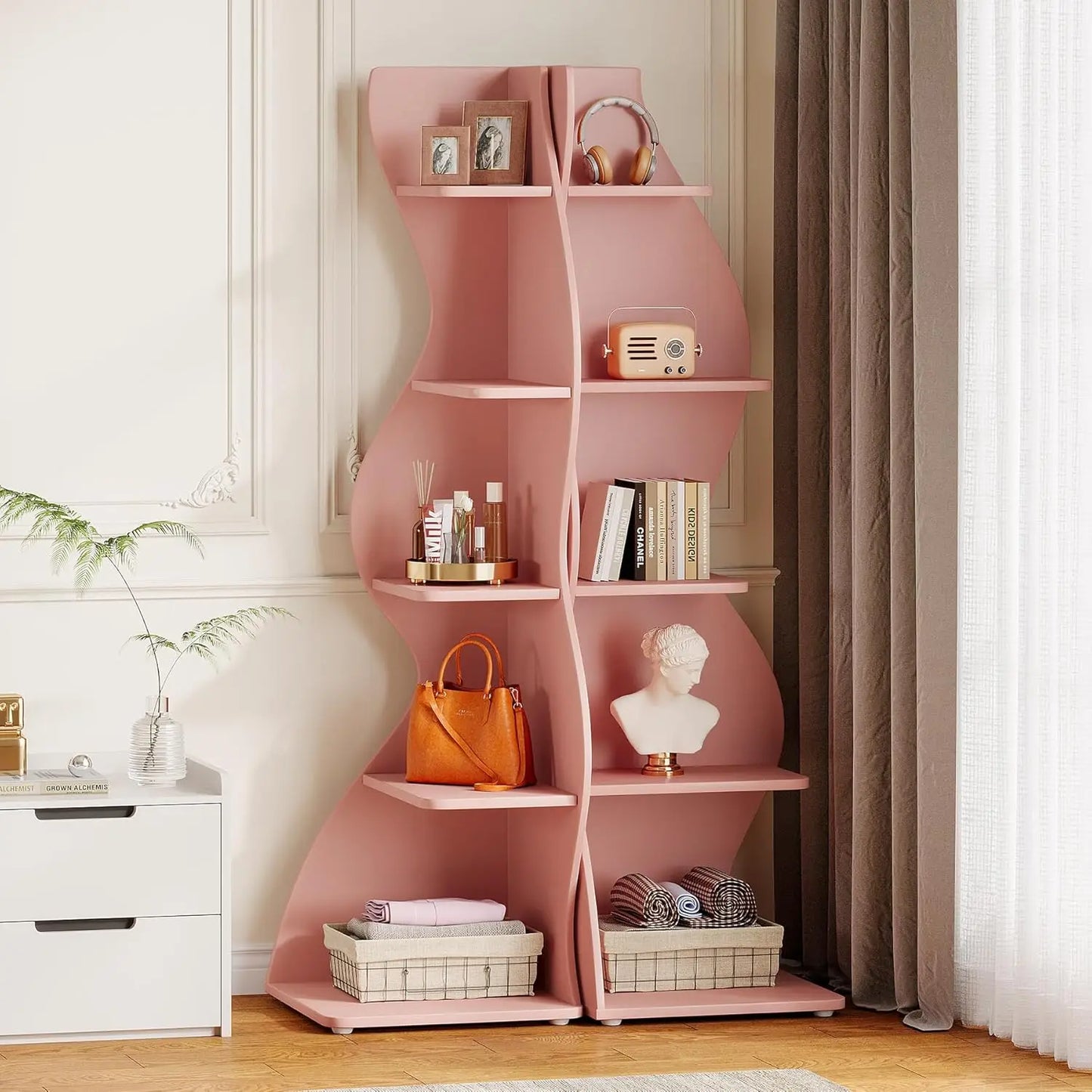 5 Tier Wavy Corner Shelf Set For Living Room Display