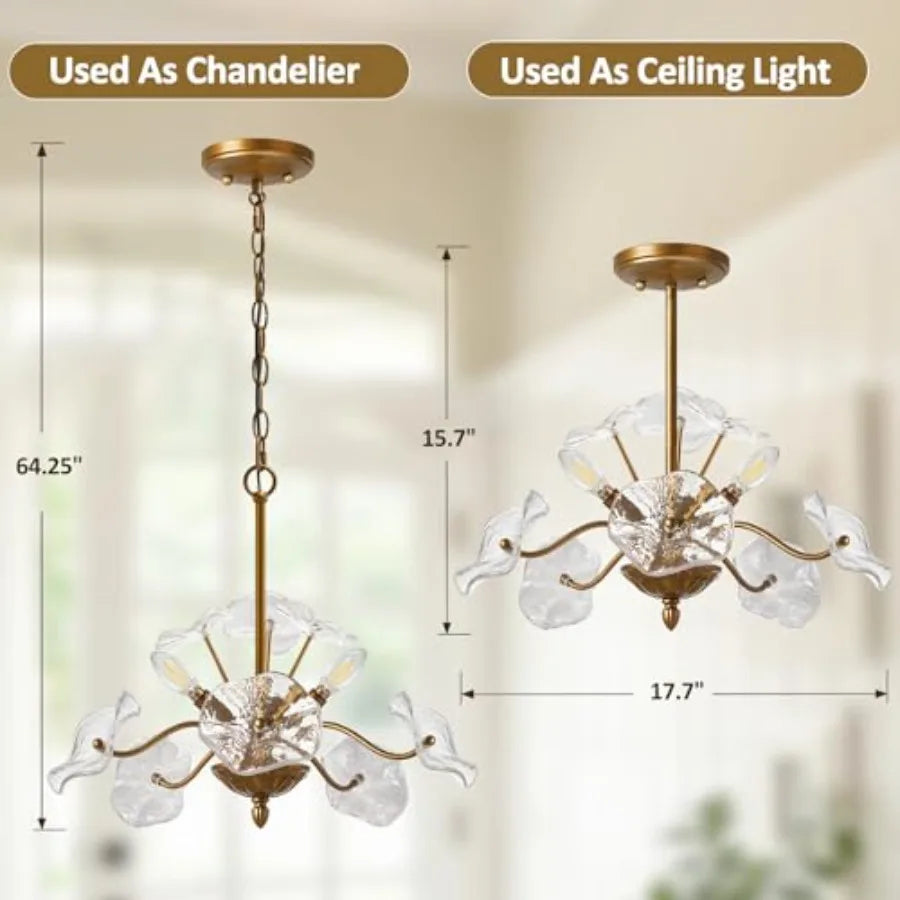Vintage Flower Glass Pendant Chandelier Mid Century Dining Room