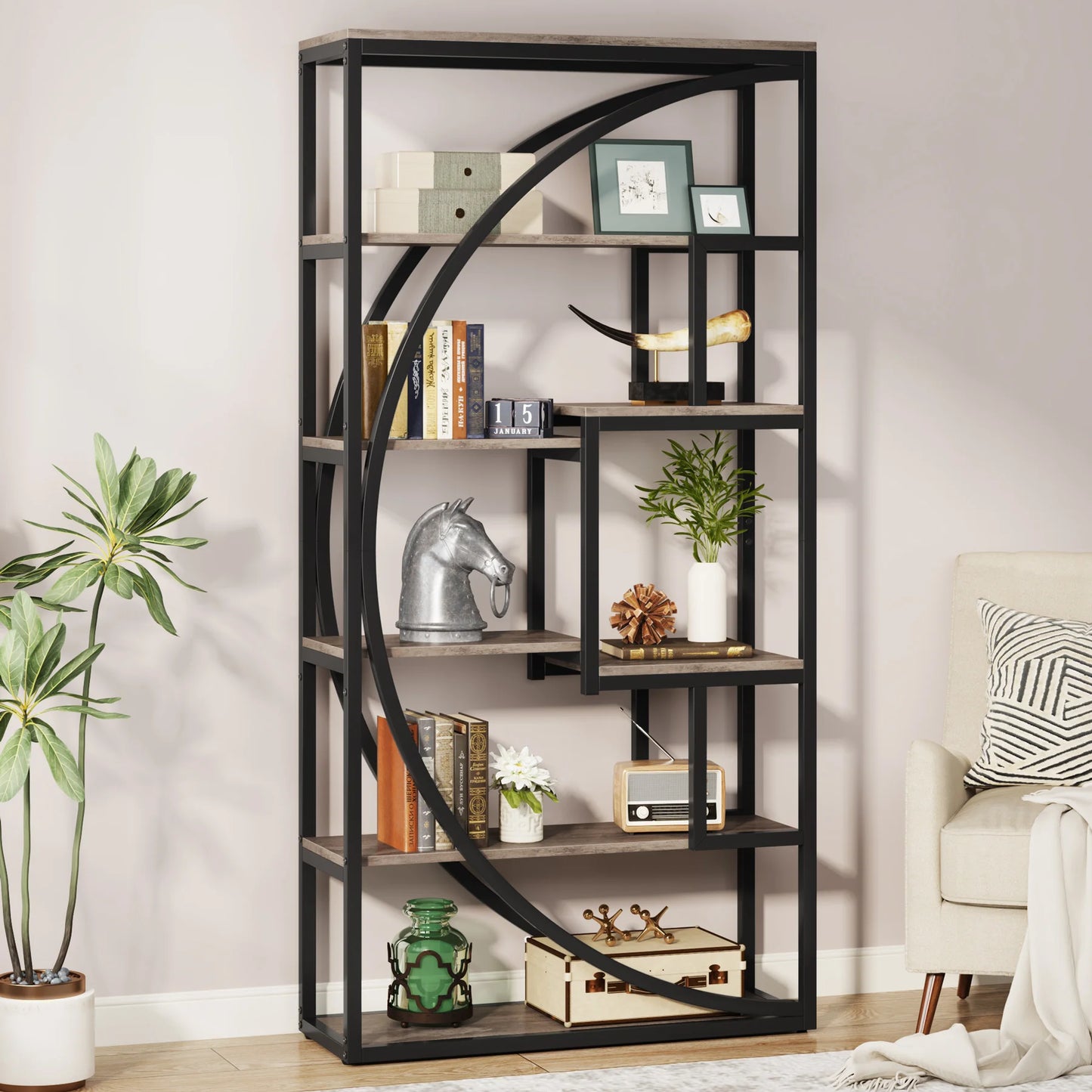 Little Tree Industrial 5 Tier Etagere Bookcase With Open Shelves