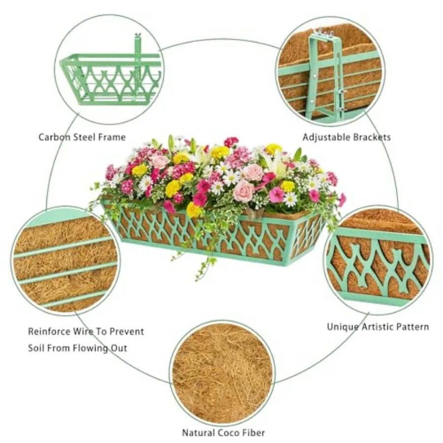 Railing Planter Box With Adjustable Brackets For Porch Balcony