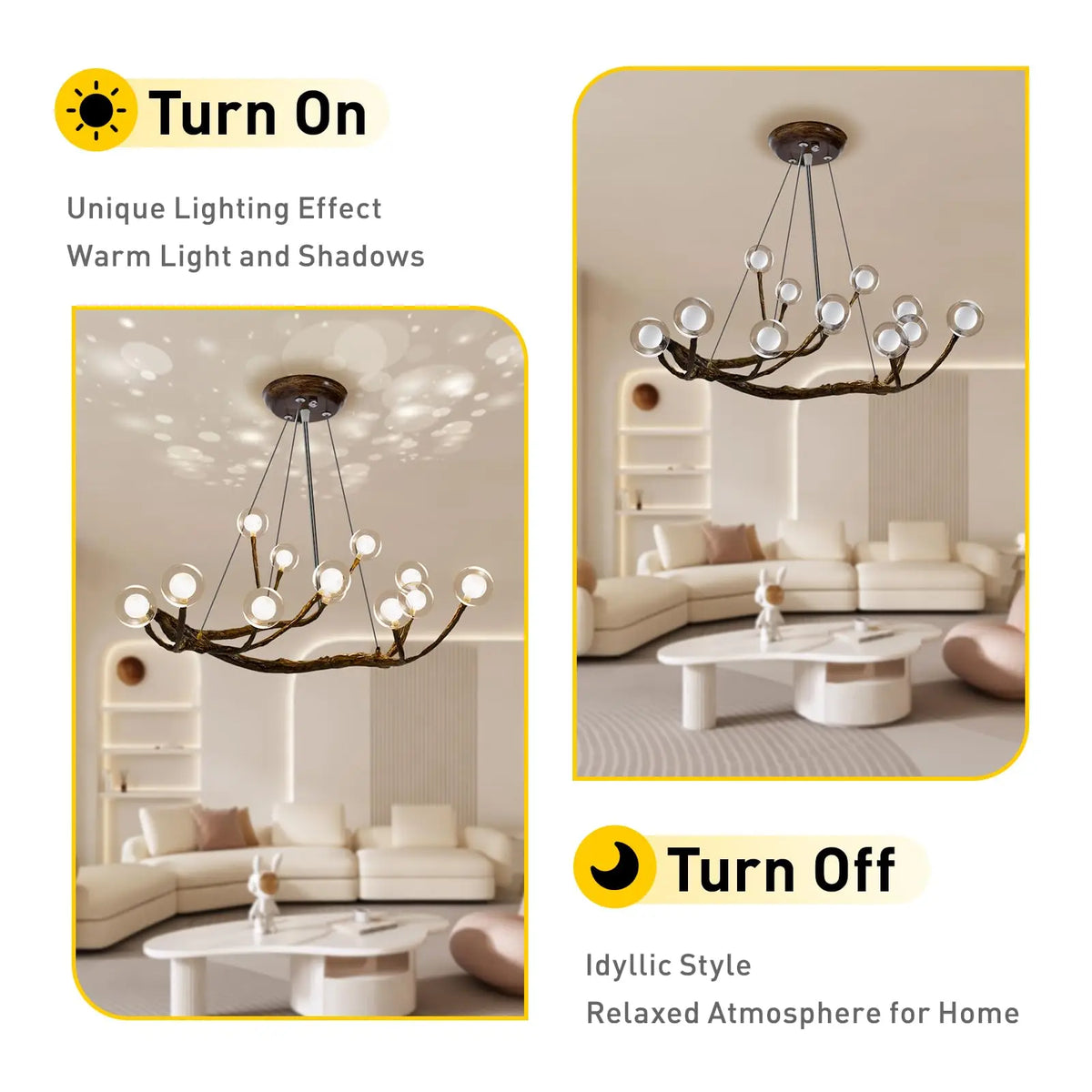 Bymaocar Retro Glass Globe Chandelier With Wooden Branch Design