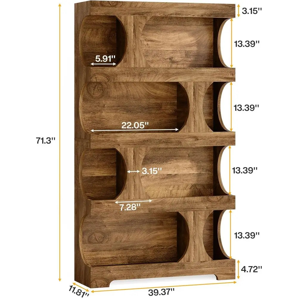 S Shape 4 Tier Wooden Bookcase Shelf for Home Office