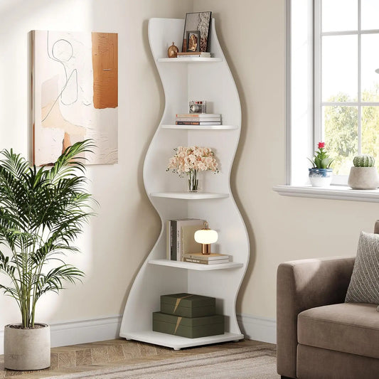 Modern 5-Tier Curvy Corner Shelf Rack For Living Room