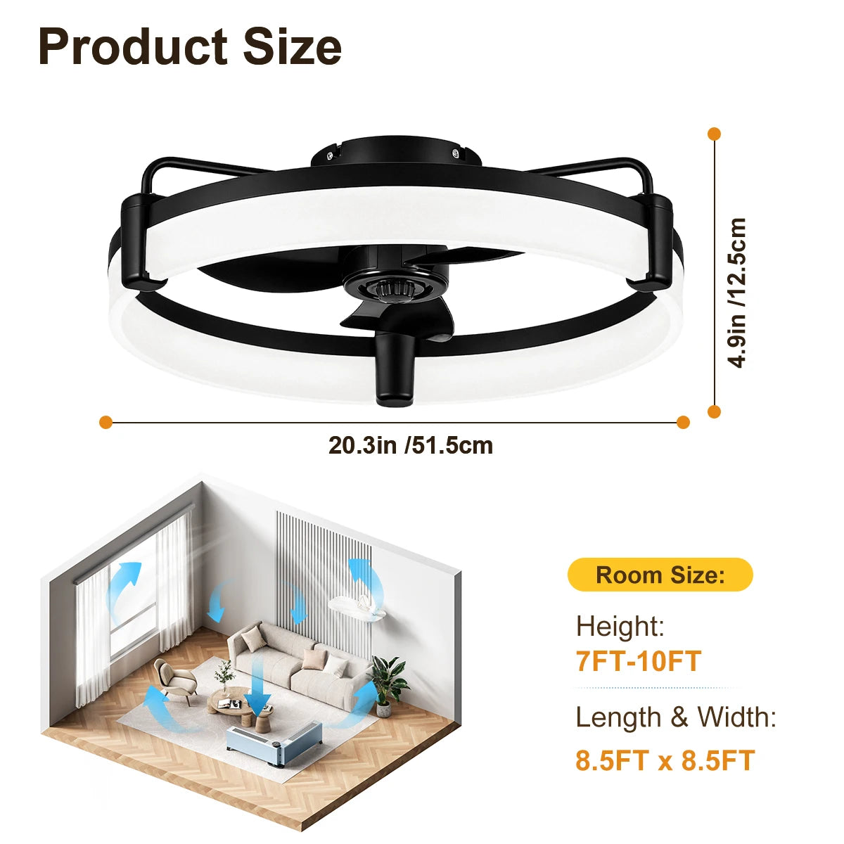 Aiopp Ultra Quiet Round LED Ceiling Fan Dimmable Light Remote