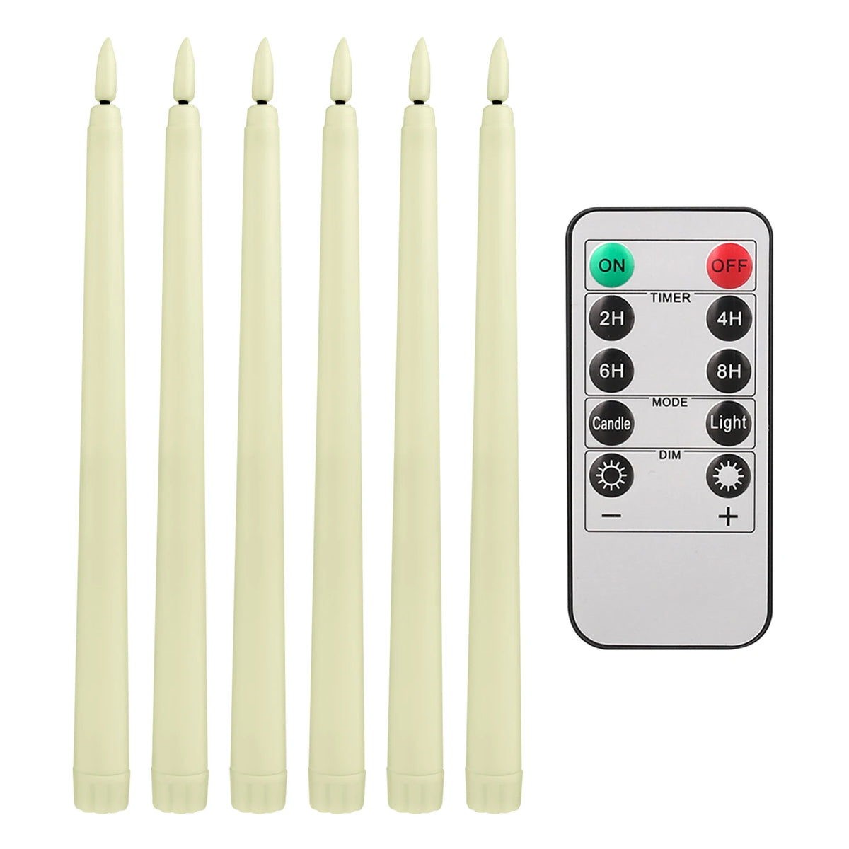 Battery Operated LED Taper Candles With Flickering Remote Control