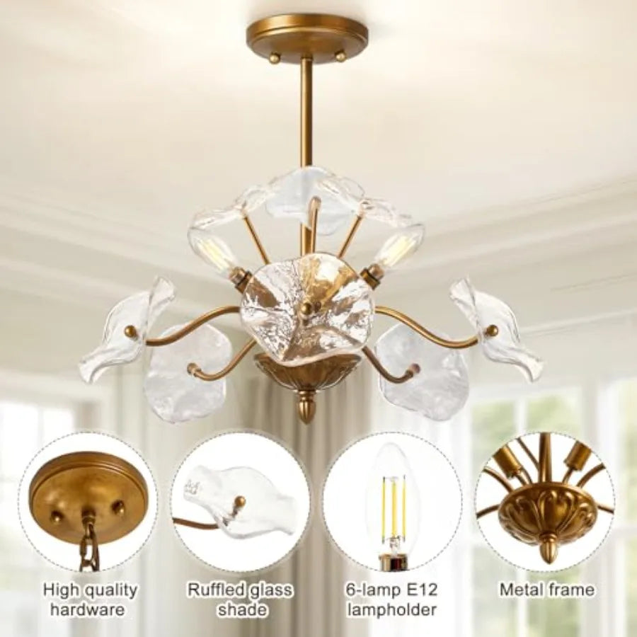 Vintage Flower Glass Pendant Chandelier Mid Century Dining Room