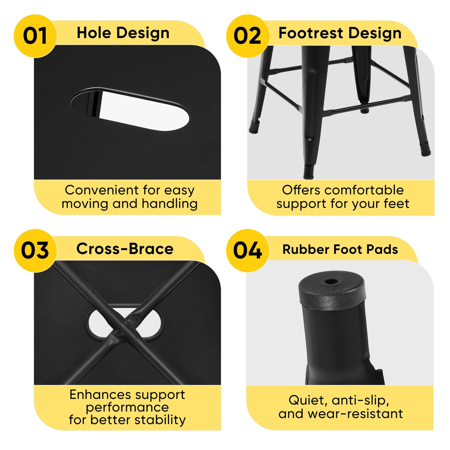 JHK 4 Pack Metal Bar Stools Backless No Assembly Required Outdoor