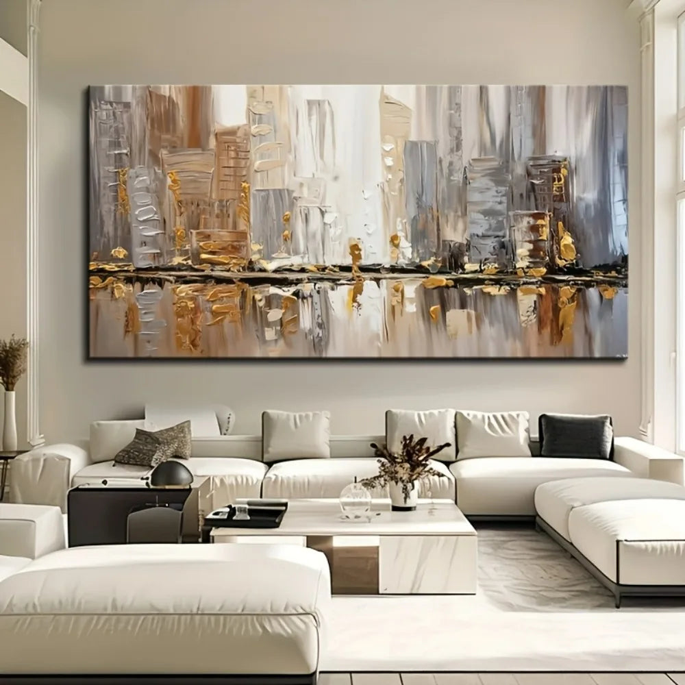 Abstract Oil Painting With Pine Frame In Art Deco Style