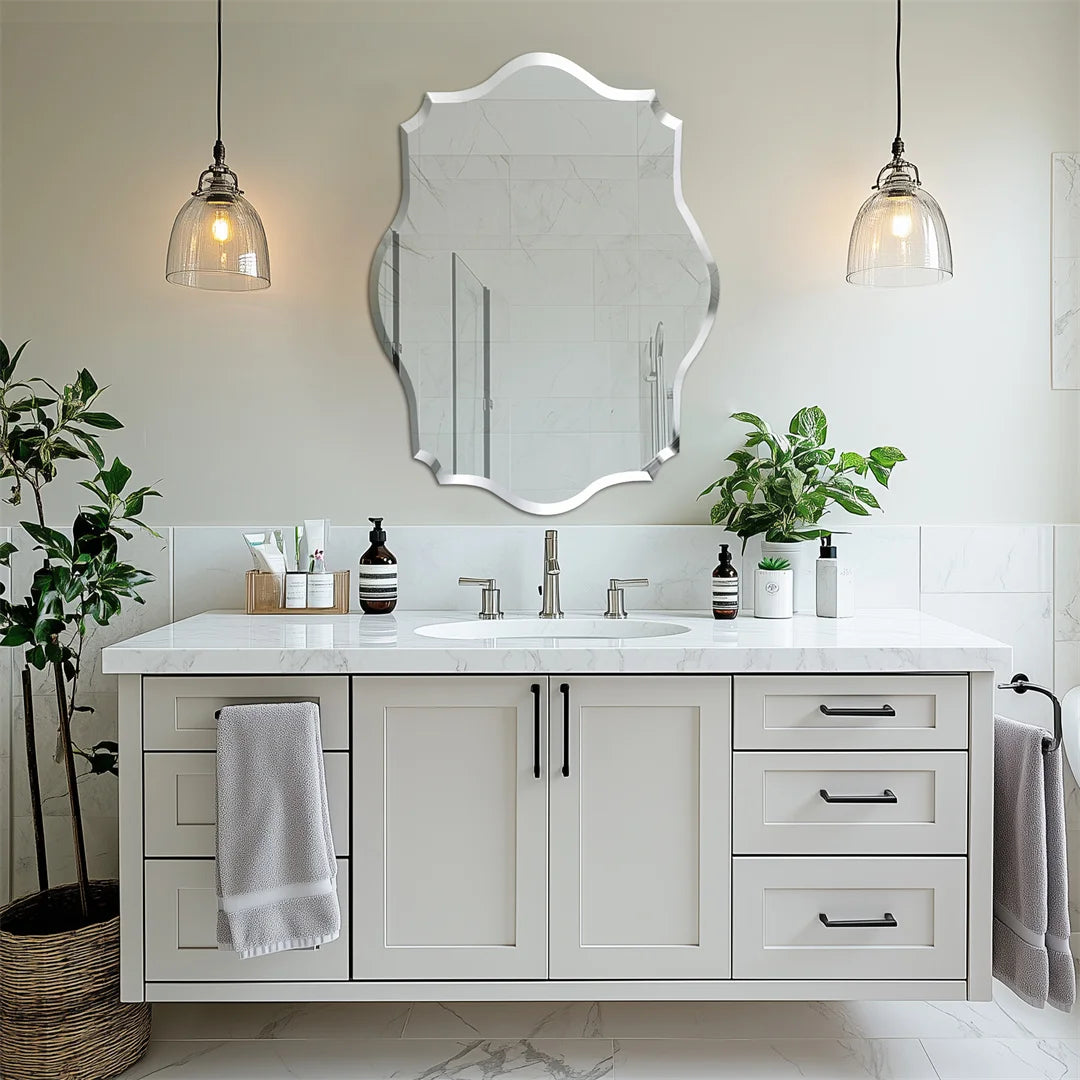 LUVODI Frameless Asymmetrical Vanity Mirror With Beveled Edge