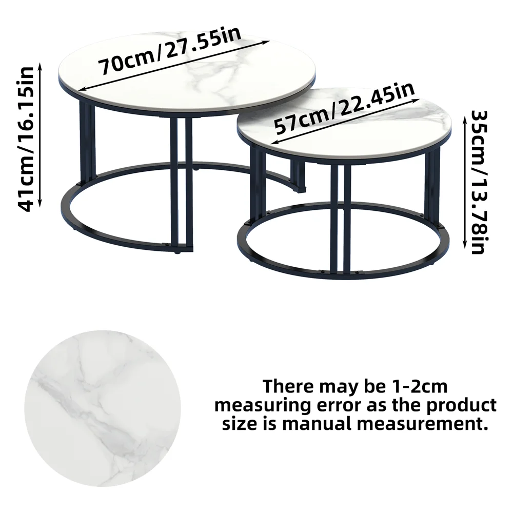 LUVODI Round Nesting Coffee Tables Set of 2 Space Saving Modern Living Room