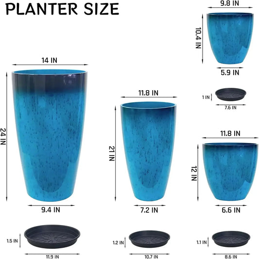 Plastic Planters With Drainage Hole And Saucer Set Of 4