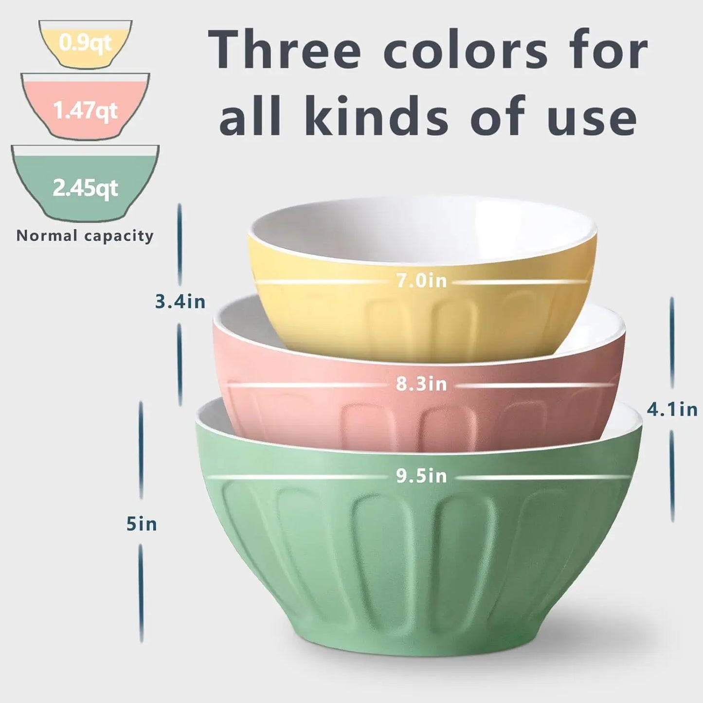 Ceramic Mixing Bowls Nesting Set For Serving And Baking Oven Microwave Safe