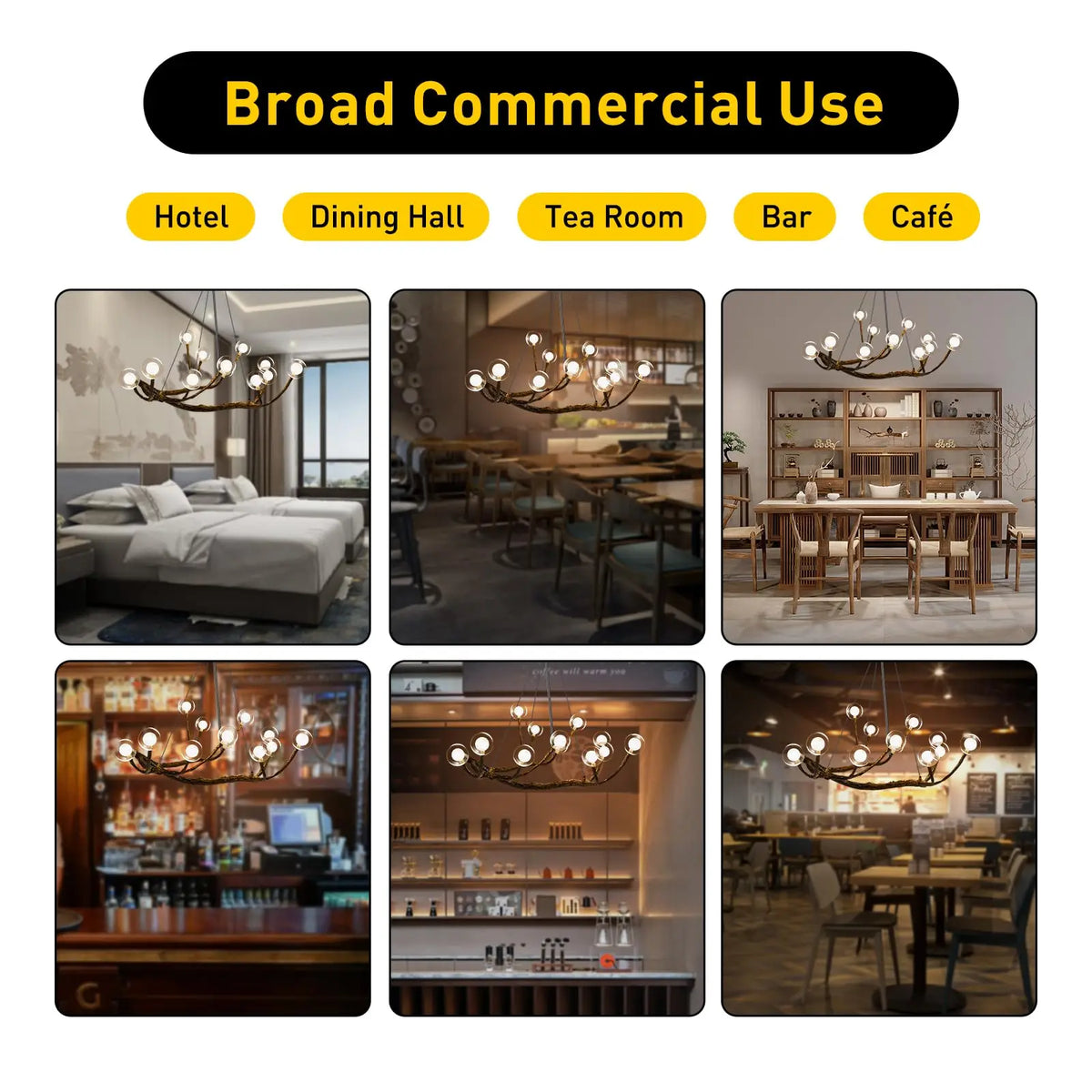 Bymaocar Retro Glass Globe Chandelier With Wooden Branch Design