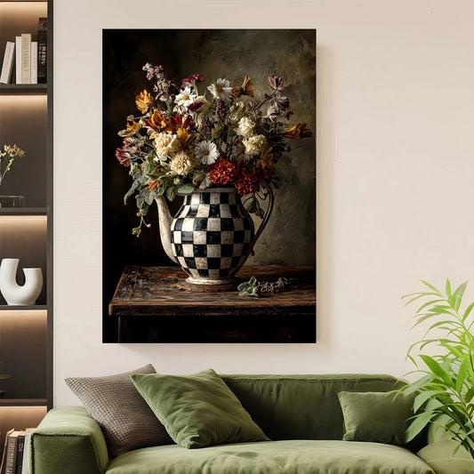 Framed Canvas Wall Art Floral Pitcher Still Life On Wood