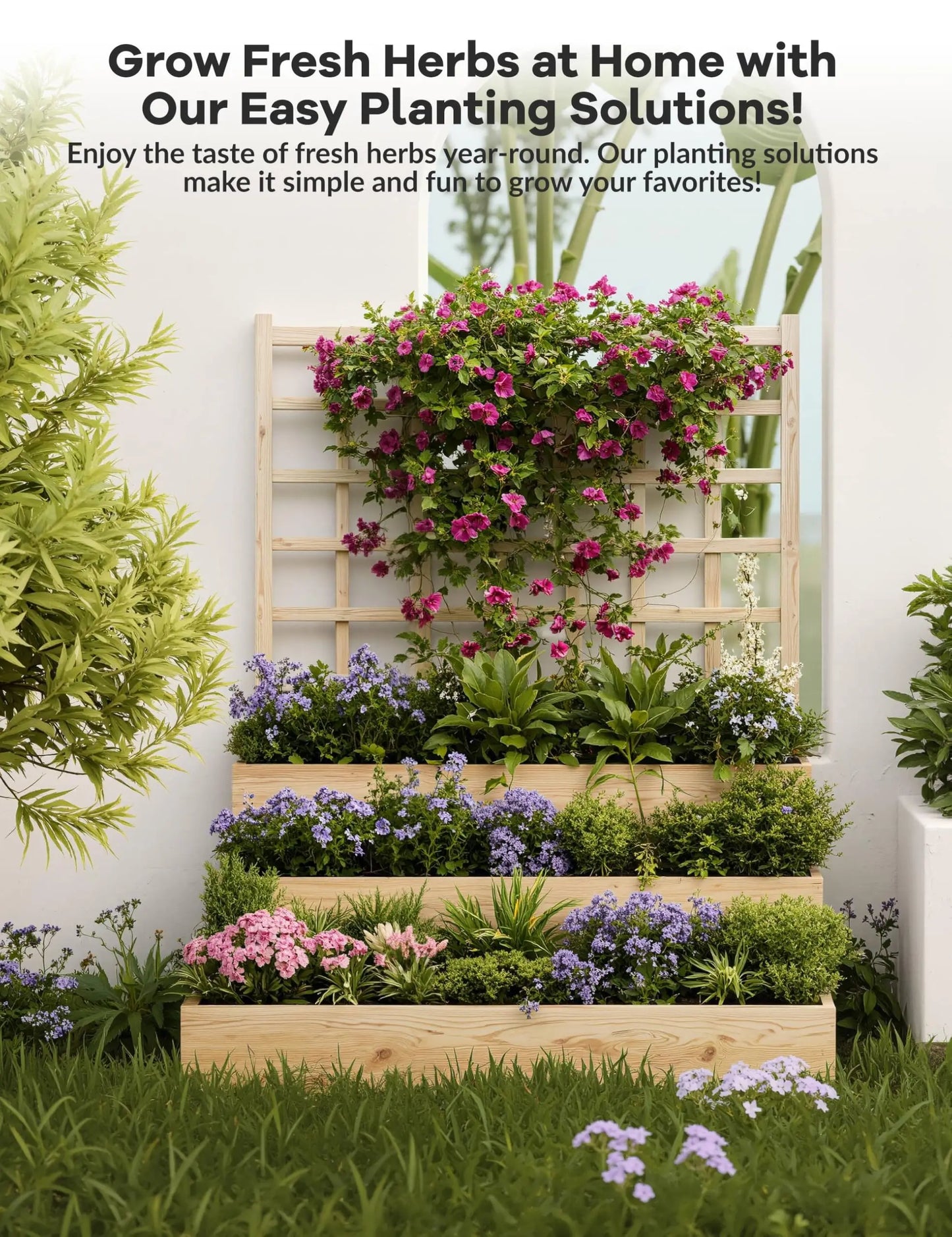 HiMISS 3-Tier Elevated Garden Bed With Trellis For Outdoors
