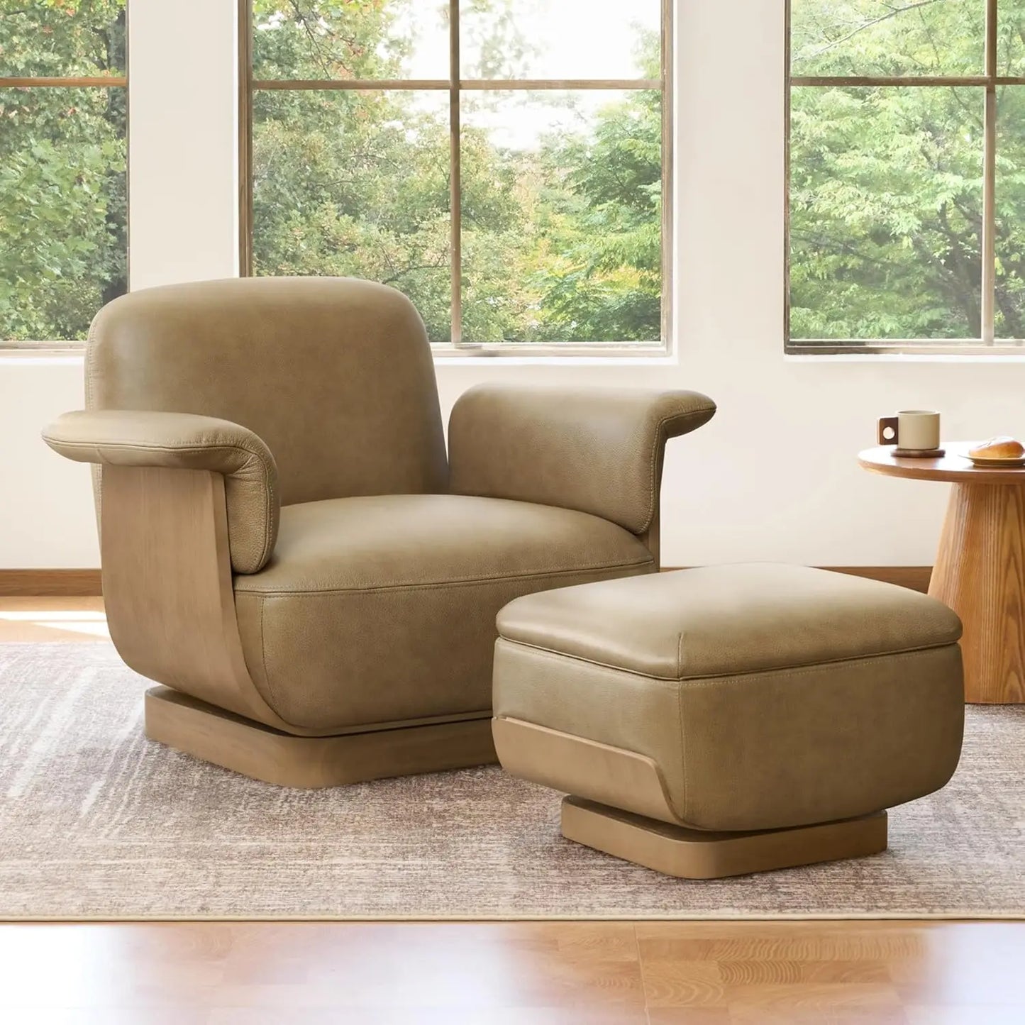 Fabric Swivel Accent Chair With Storage Ottoman For Living Room