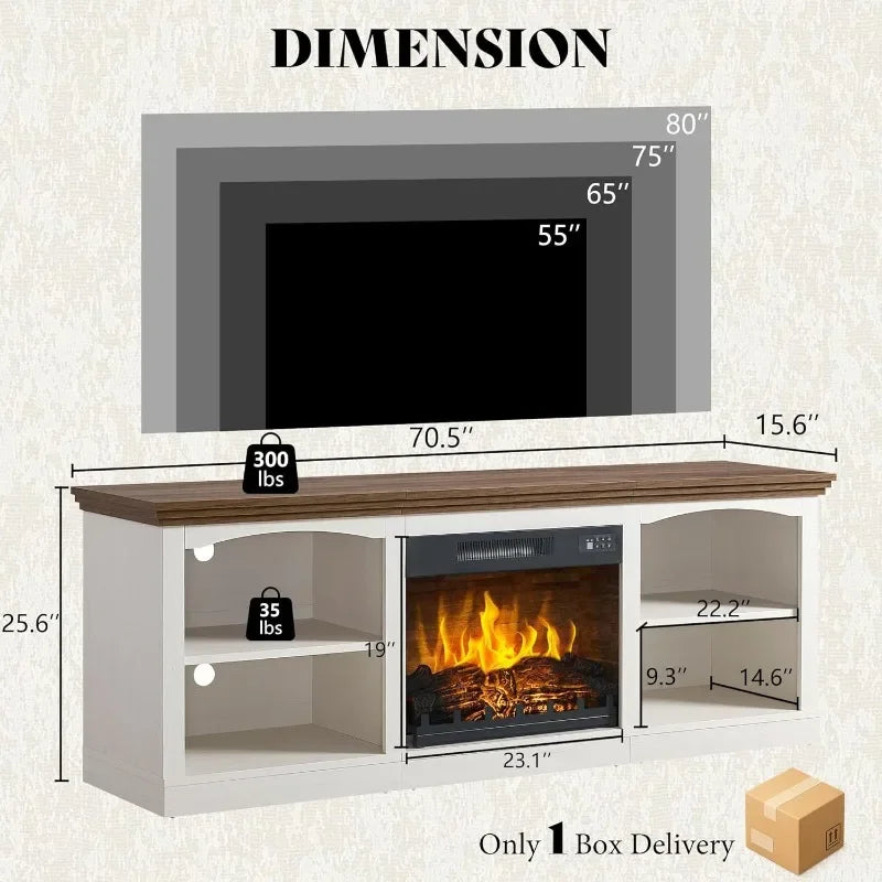 Amerlife Farmhouse TV Stand With Electric Fireplace