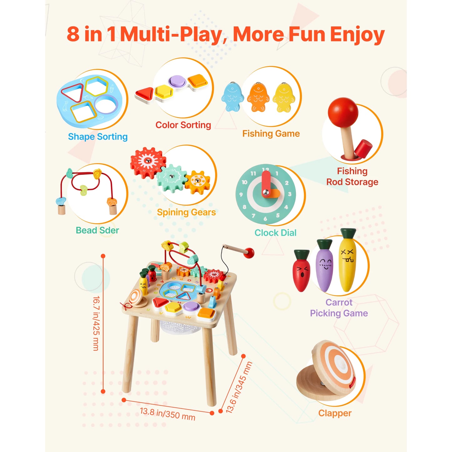 SucceBuy Montessori Activity Table 8 in 1 Wood Play Table