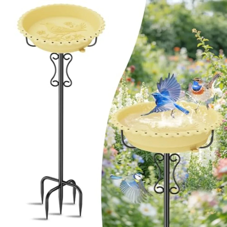 Freestanding Bird Bath With Rustproof Plastic Bowl Garden Patio Yard