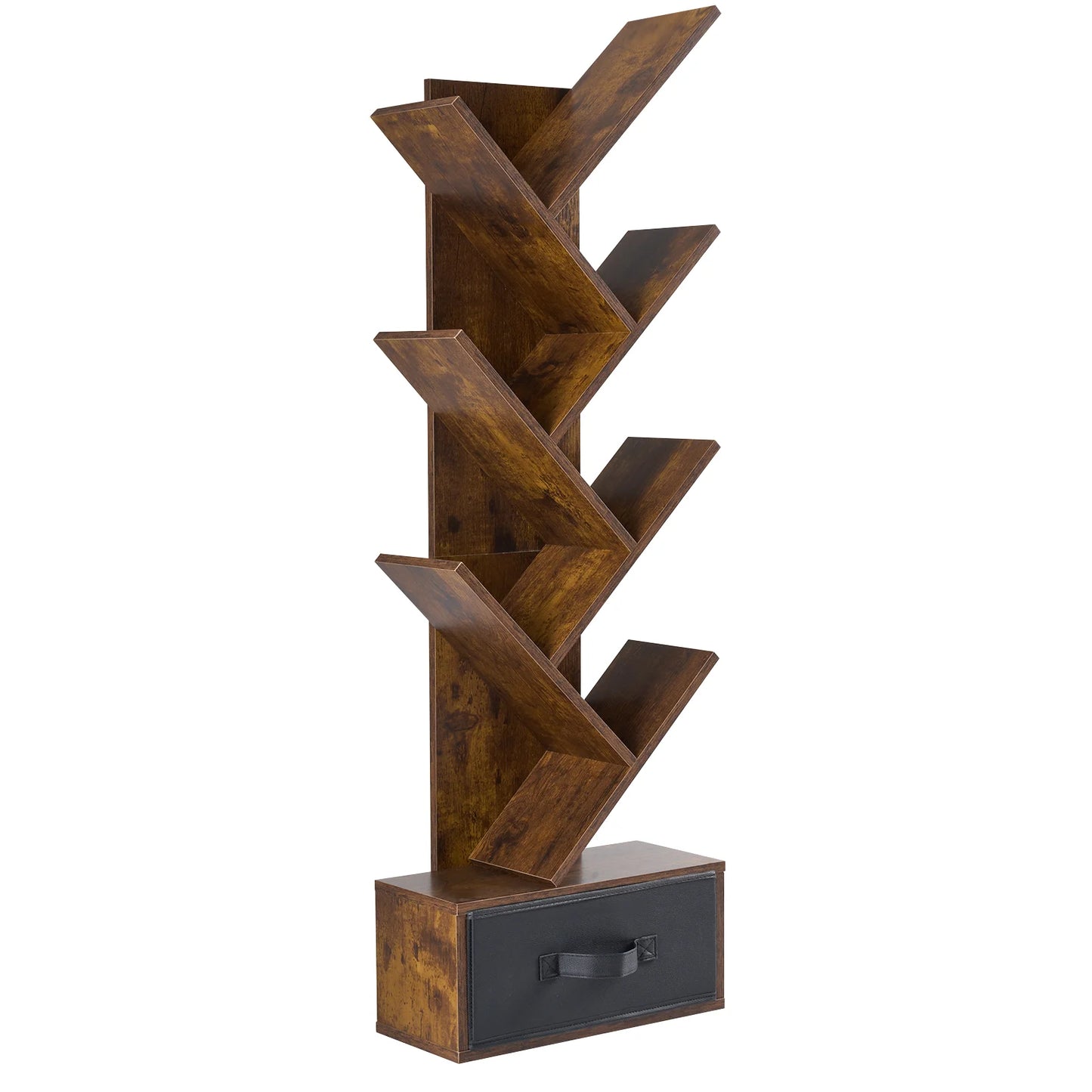 JHK 7-Tier Geometric Wooden Corner Bookshelf With Drawer