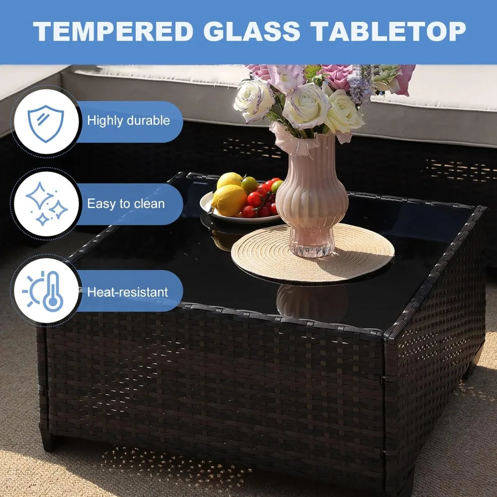 Outdoor 5-Piece Patio Furniture Set With Wicker Sofa Glass Table