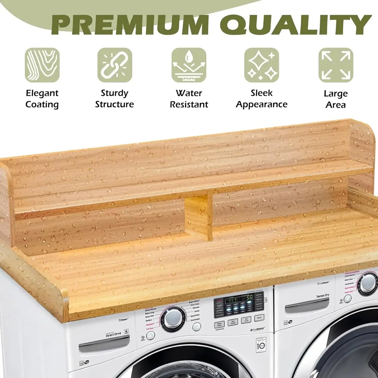 Two Tier Oak Countertop Laundry Shelf For Washer And Dryer
