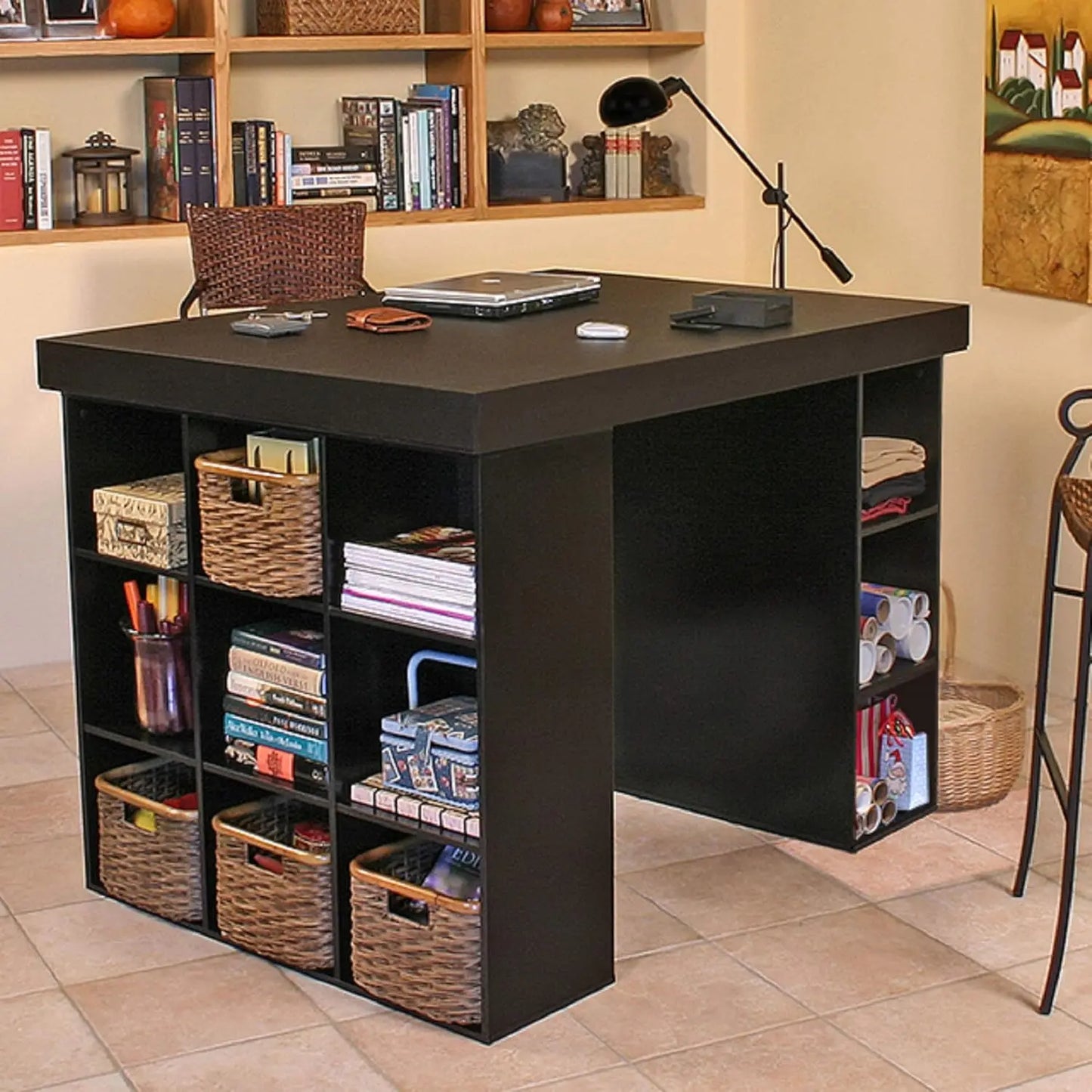 Project Center Desk With Bookcase And 3 Bin Cabinet