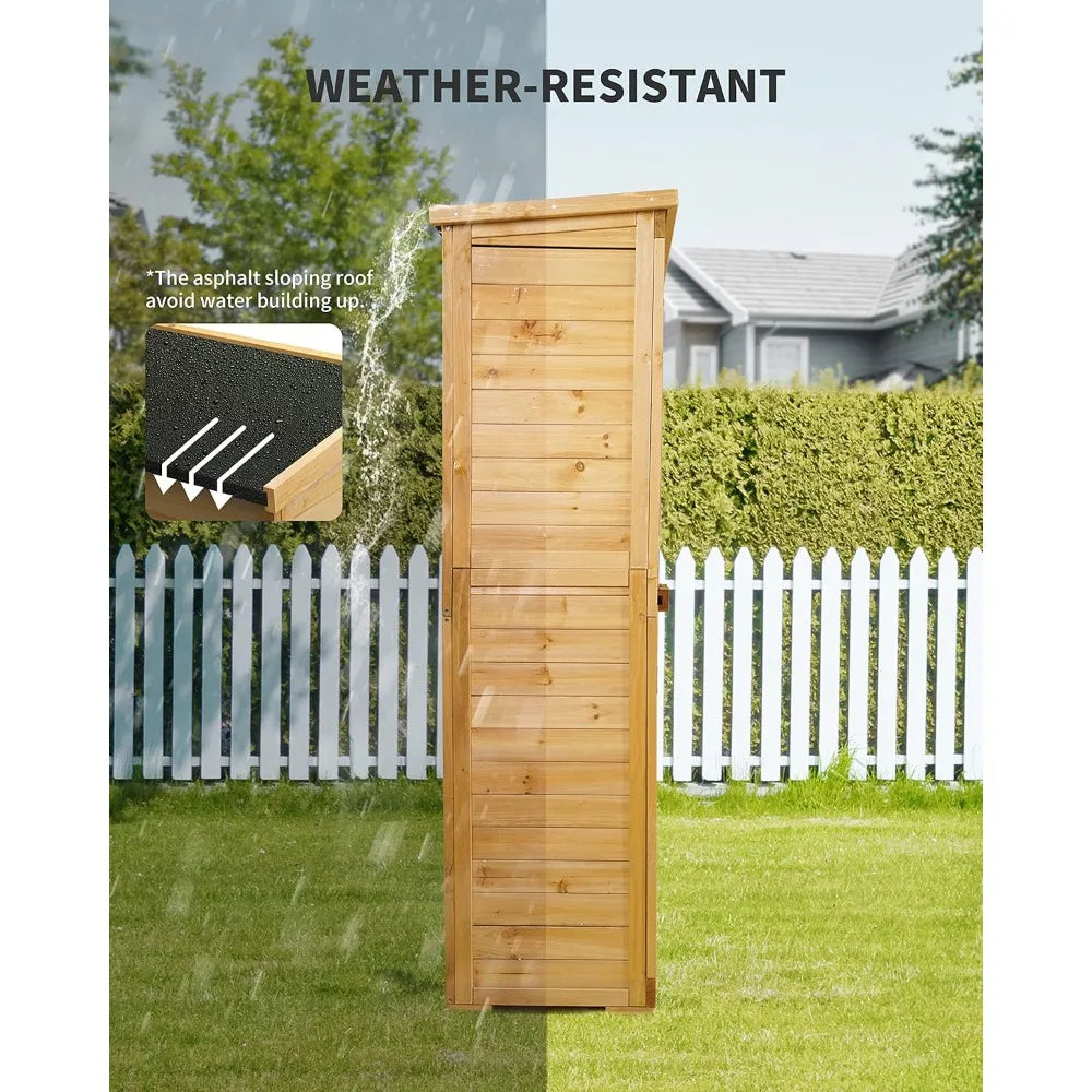 Wooden Outdoor Storage Cabinet With 3 Shelves And Double Locking Waterproof Roof