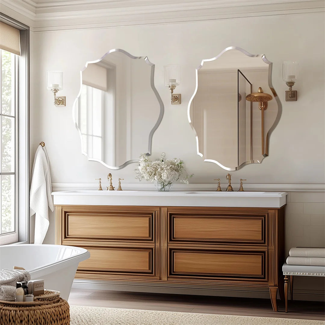 LUVODI Frameless Asymmetrical Vanity Mirror With Beveled Edge