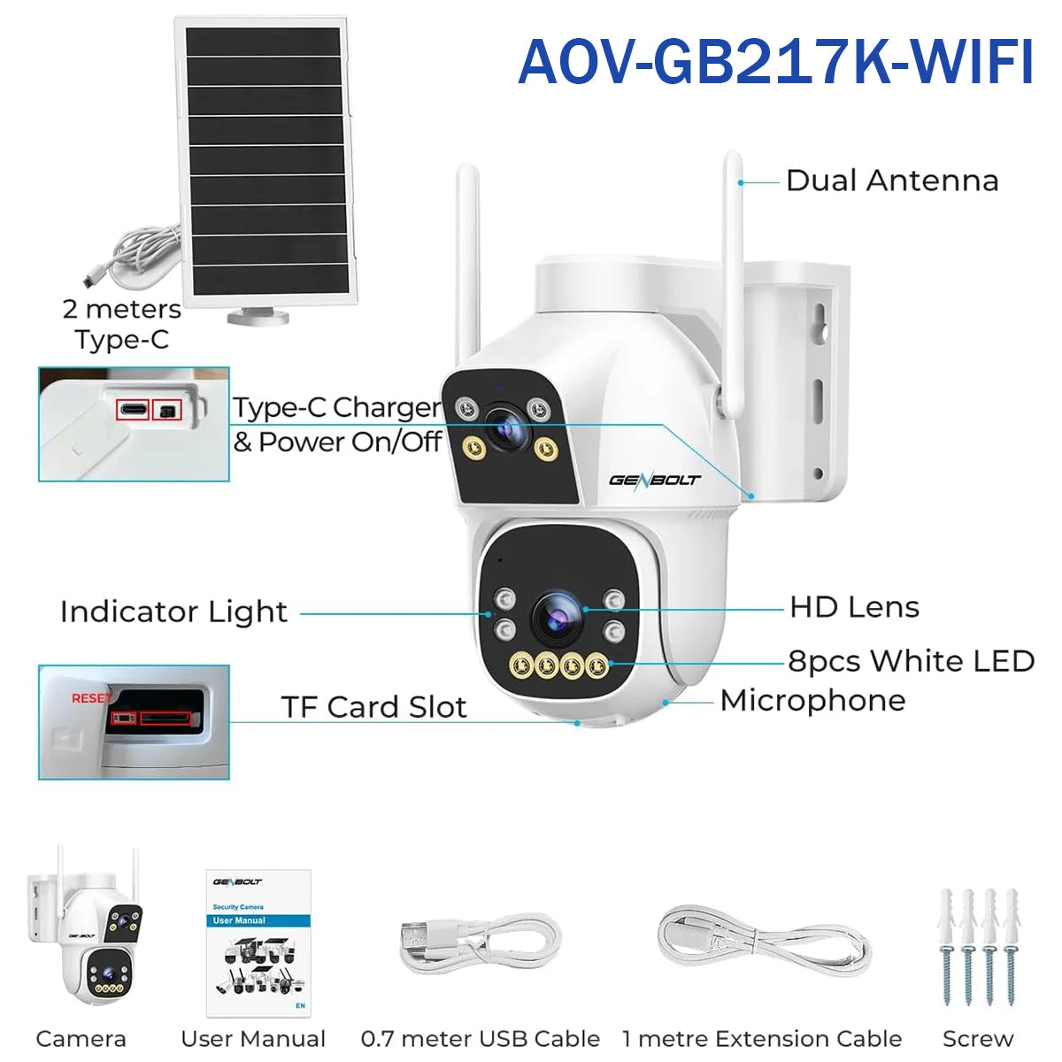 GENBOLT Outdoor Solar Security WiFi Camera with Dual Motion Detection