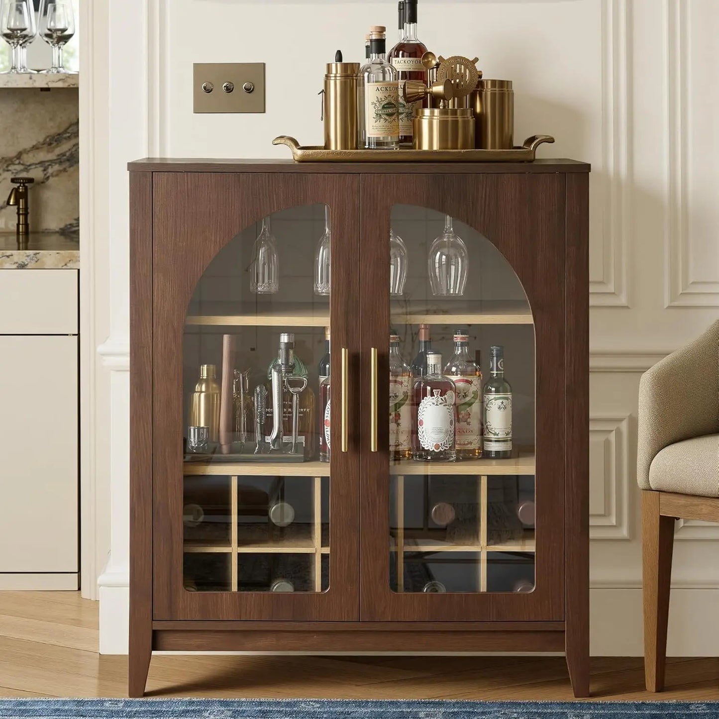 Wine Bar Cabinet With Glass Doors Mid Century Modern Sideboard