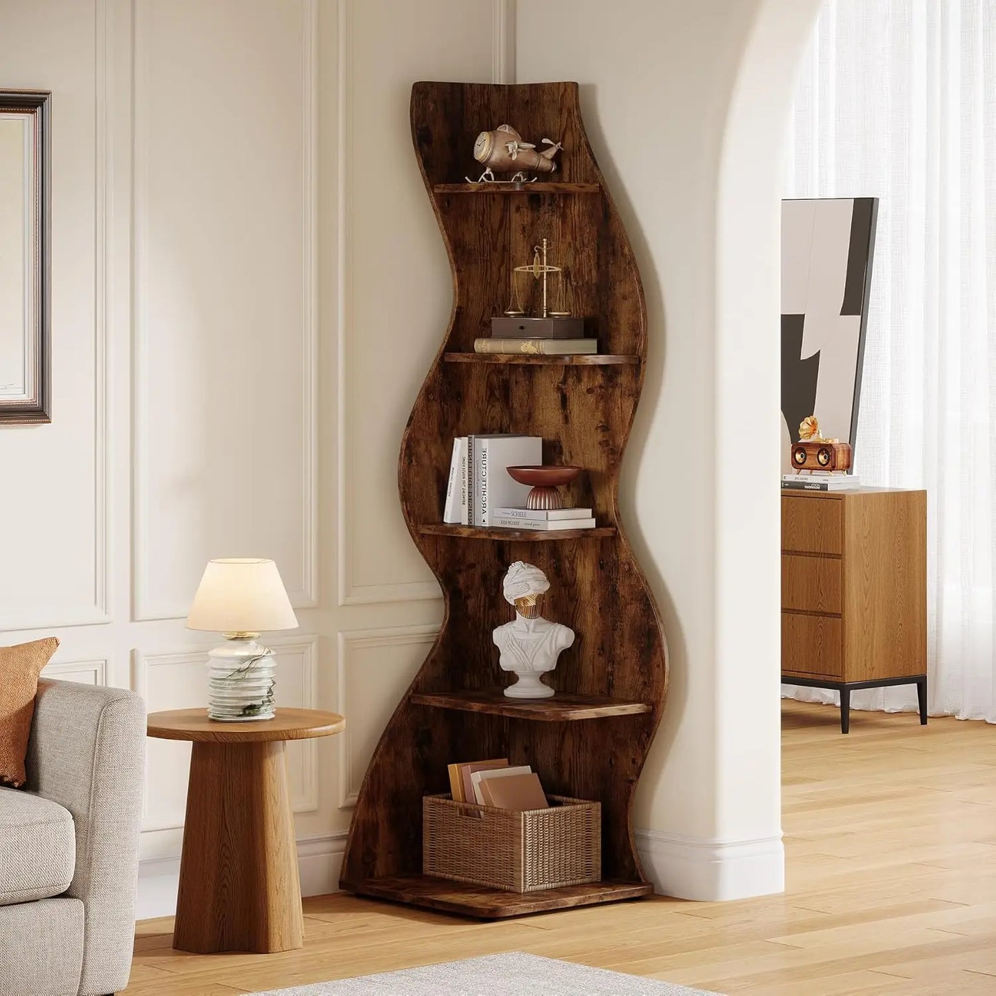 5 Tier Wavy Corner Shelf Set For Living Room Display