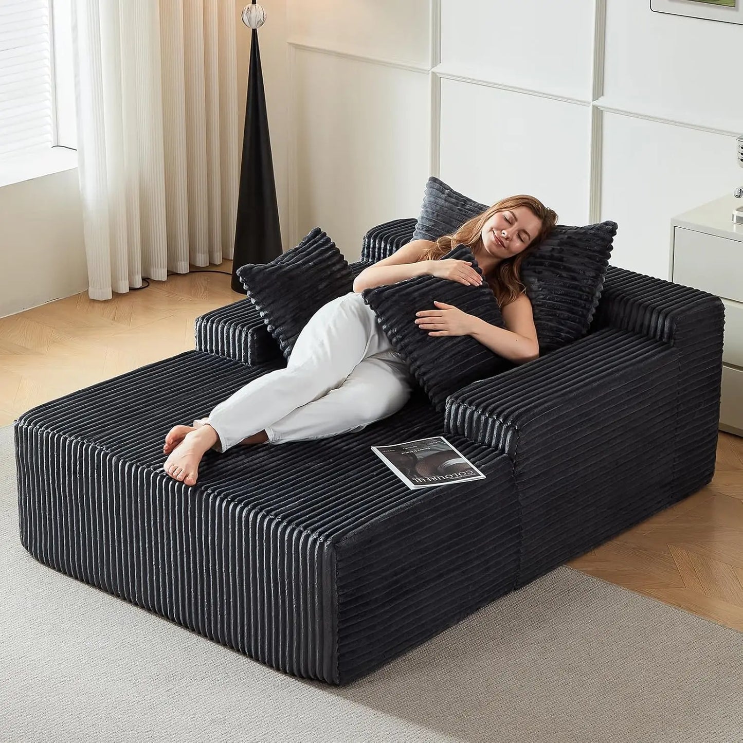 Oversized Corduroy Chaise Lounge Sofa Bed Deep Sleeper