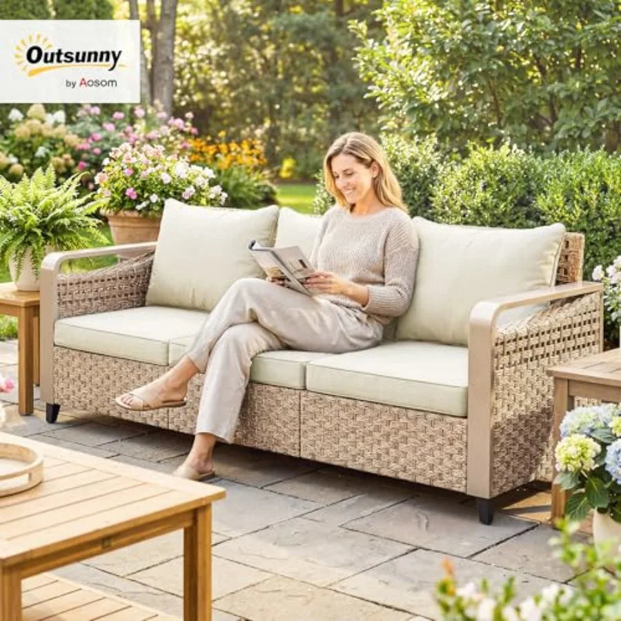 YAO HUI HUANG Outdoor Patio Wicker Sofa With Cushions And Armrests
