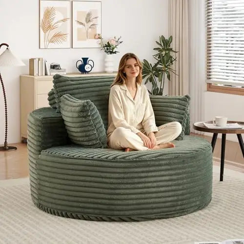 Comfortable Round Corduroy Accent Sofa Chair For Floor Seating