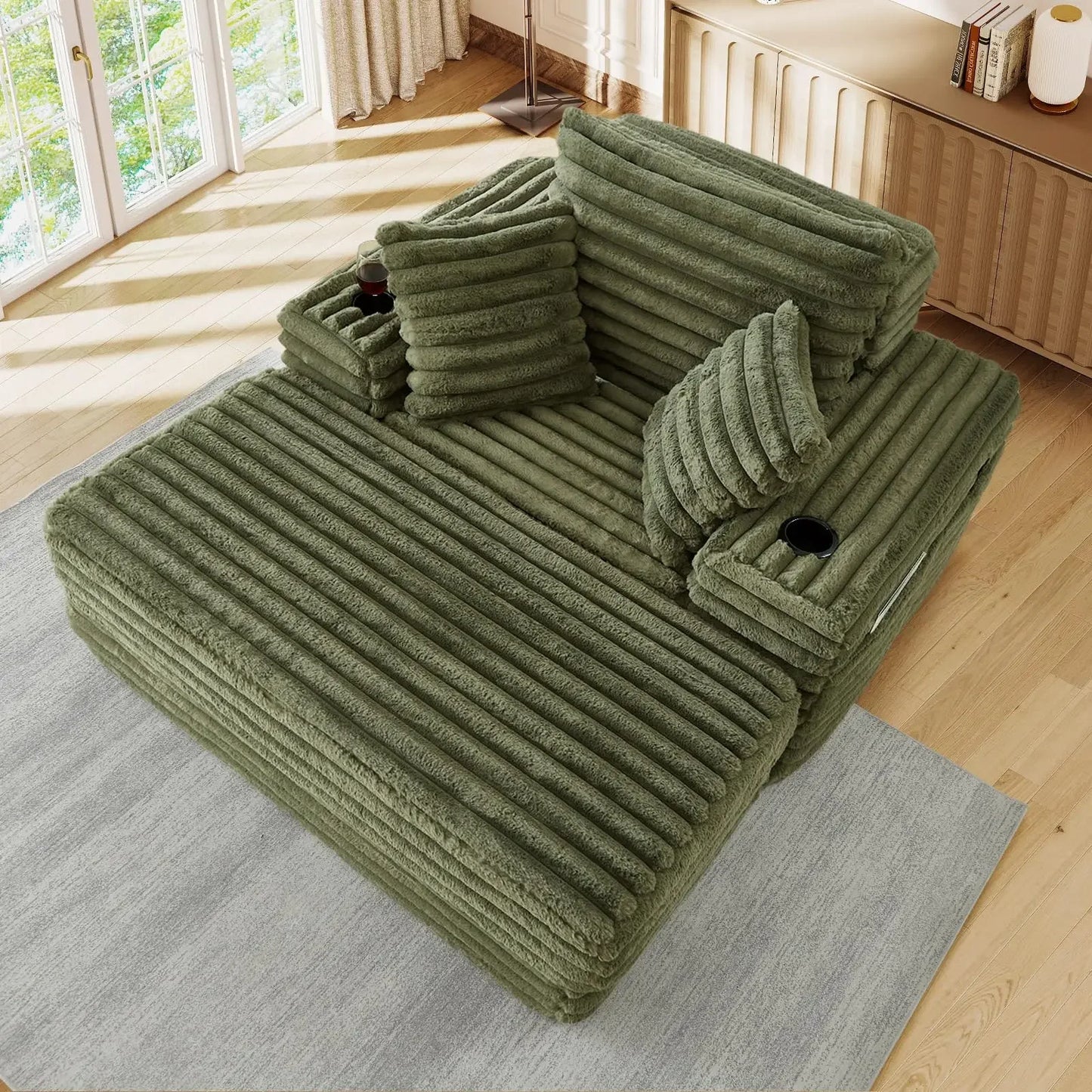 JEEOHEY Plush Faux Fur Chaise Lounge Chair Sleeper Sofa Bed With Pillows