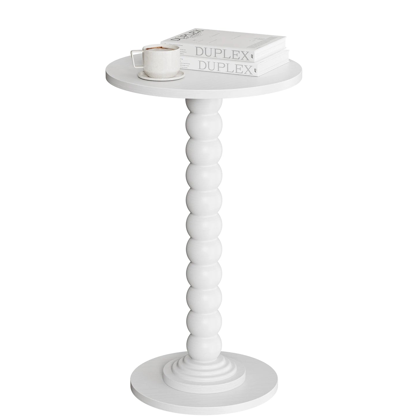 JHK Round Side Table With Solid Wood Leg Storage Shelf